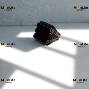 Antique Black Square Stone Men’s Ring – Vintage Silver Engraved Design | MoonLite Jewelry
